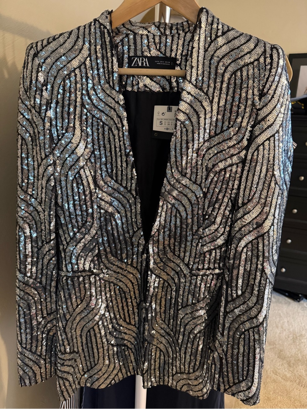 ZARA Black and Silver Sequin Blazer